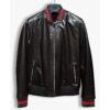 Men's Red Green Italian Colors Black Textured Genuine Leather Bomber Jacket