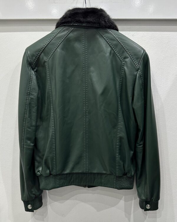 Green Genuine Python Skin Bomber Jacket | Luxury Mink Fur Collar Leather Coat