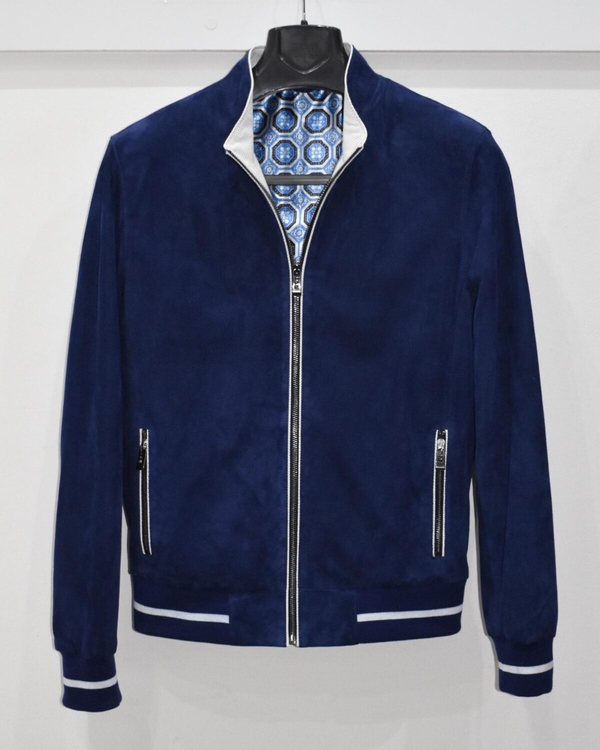 Dark Blue Luxury Metis Suede Bomber Jacket – Genuine Leather Men’s Designer Outerwear