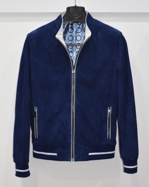 Dark Blue Luxury Metis Suede Bomber Jacket – Genuine Leather Men’s Designer Outerwear