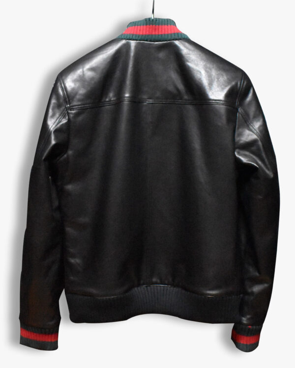 Men's Red Green Italian Colors Black Textured Genuine Leather Bomber Jacket