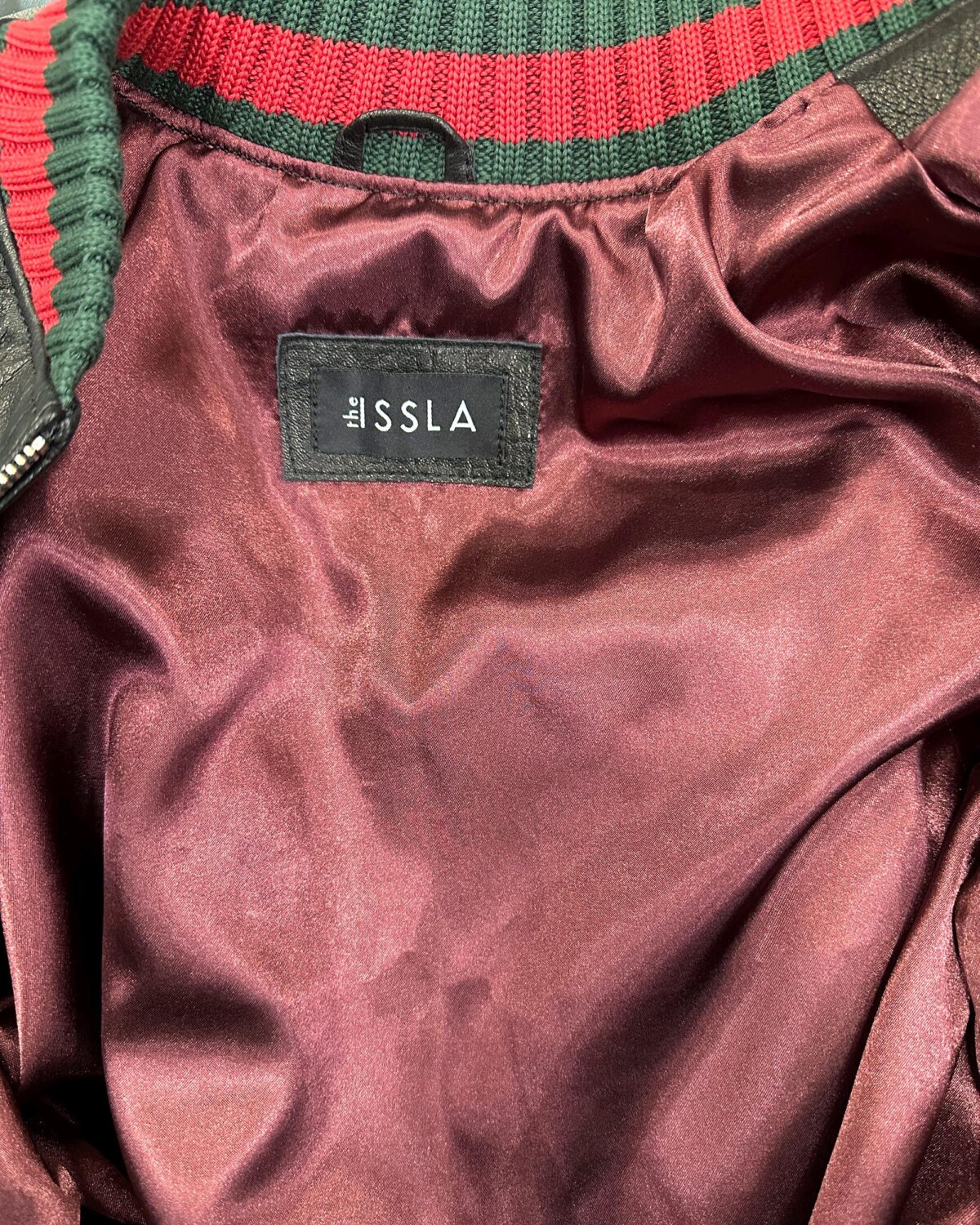 Men's Red Green Italian Colors Black Textured Genuine Leather Bomber Jacket