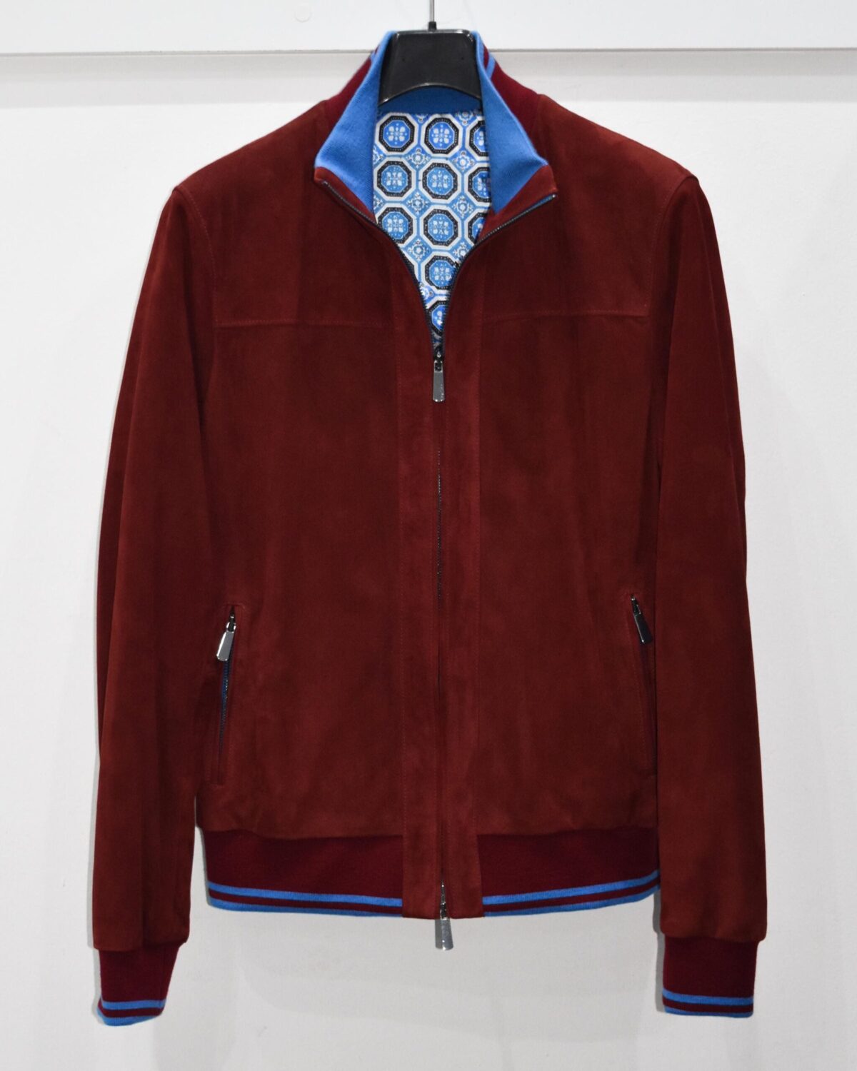 Bordeaux Luxury Metis Suede Bomber Jacket – Red Burgundy Genuine Leather Men’s Designer Outerwear