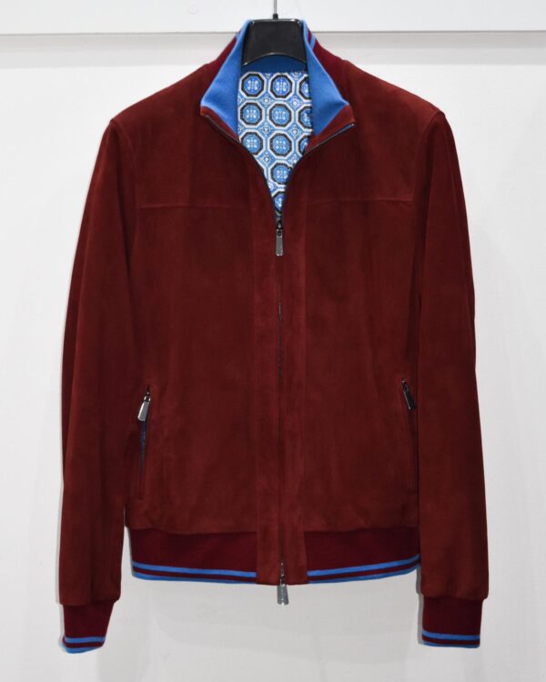 Bordeaux Luxury Metis Suede Bomber Jacket – Red Burgundy Genuine Leather Men’s Designer Outerwear