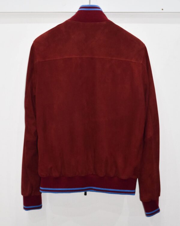 Bordeaux Luxury Metis Suede Bomber Jacket – Red Burgundy Genuine Leather Men’s Designer Outerwear