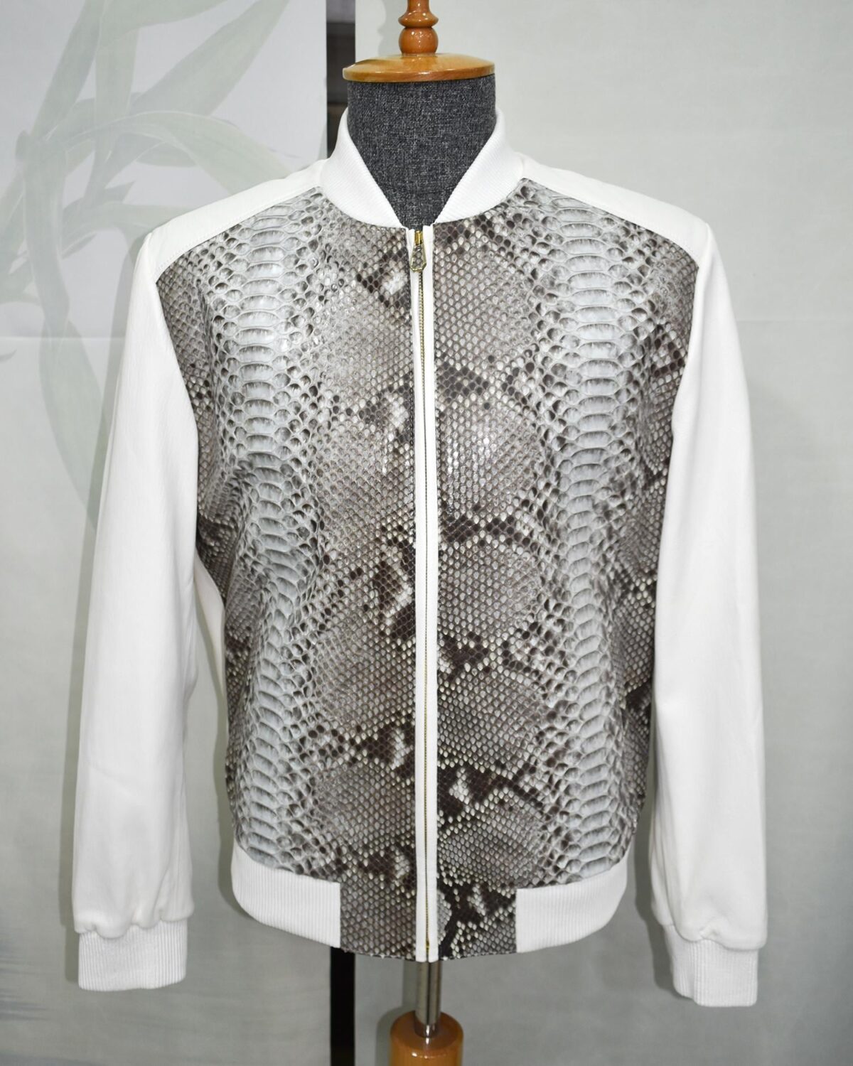 Luxury Genuine Python Skin Lambskin Leather Bomber Jacket – Handmade Designer Outerwear