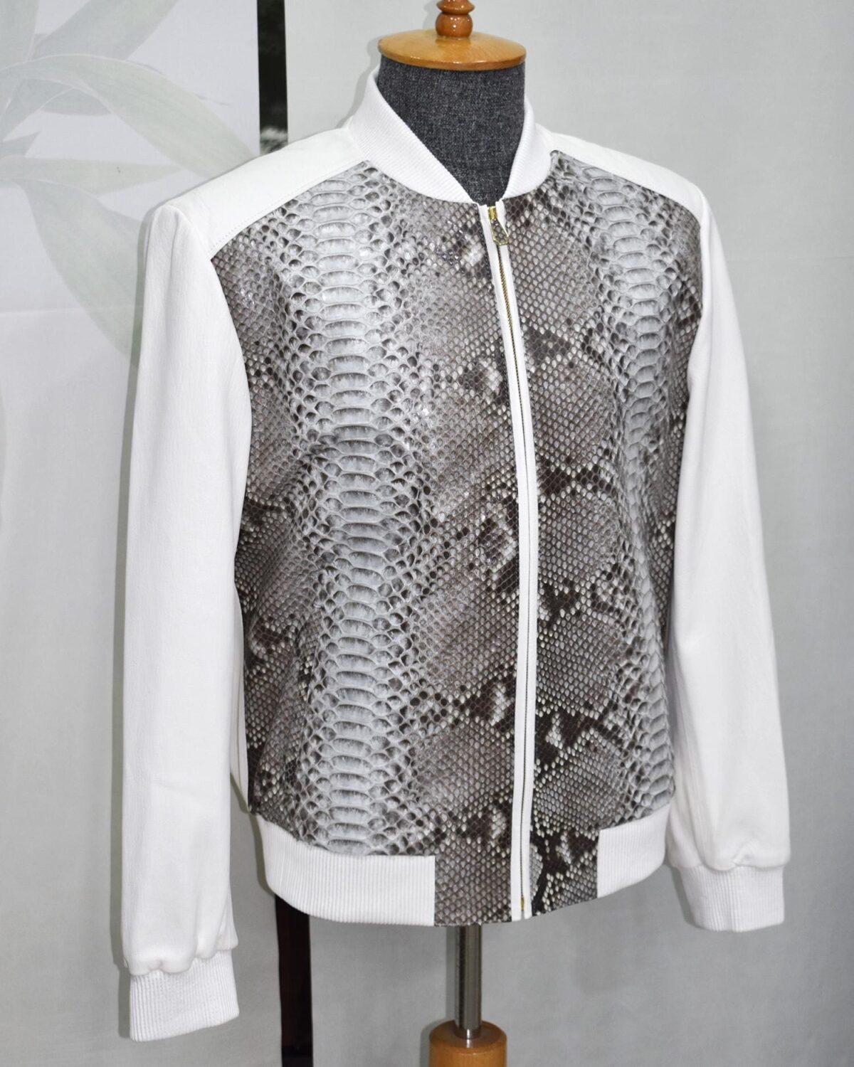 Luxury Genuine Python Skin Lambskin Leather Bomber Jacket – Handmade Designer Outerwear