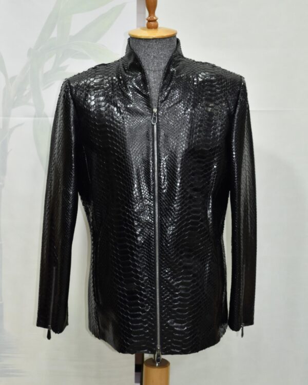 Exotic Black Python Skin Jacket | Men's Luxury Leather Coat | Handmade Genuine Snake Skin Outerwear