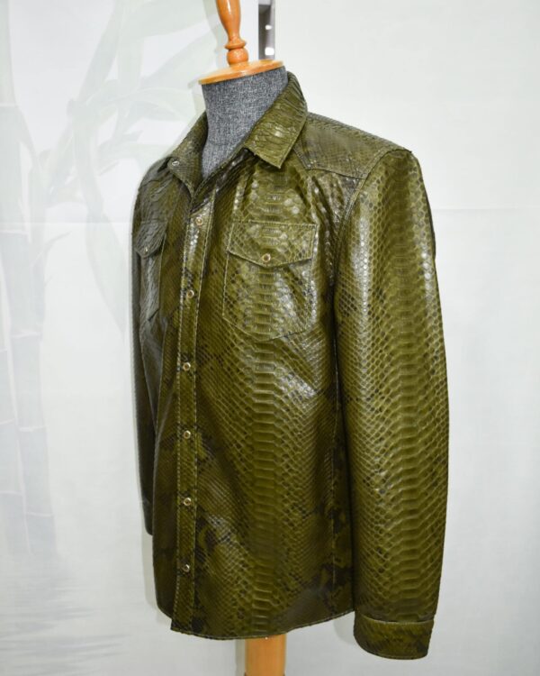Olive Green Genuine Python Skin Shirt Jacket | Men's Exotic Leather Shacket