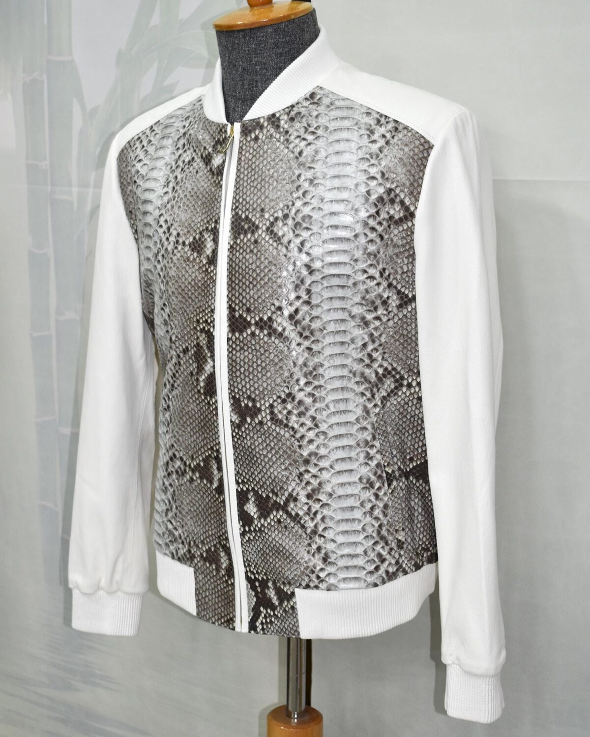 Luxury Genuine Python Skin Lambskin Leather Bomber Jacket – Handmade Designer Outerwear