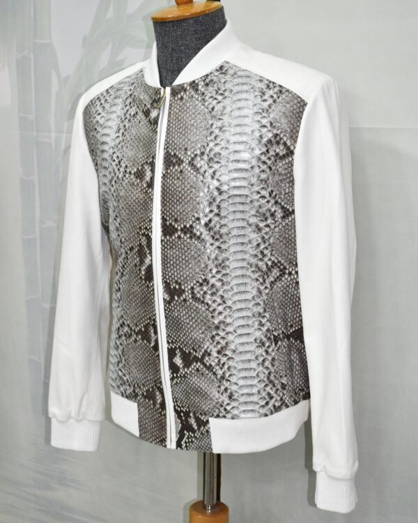 Luxury Genuine Python Skin Lambskin Leather Bomber Jacket – Handmade Designer Outerwear