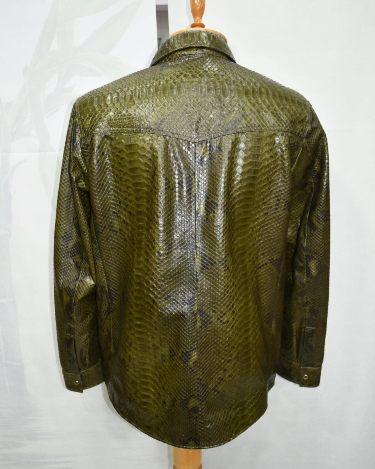 695e599c59f447123fa4eb2c.jpg Olive Green Genuine Python Skin Shirt Jacket | Men's Exotic Leather Shacket