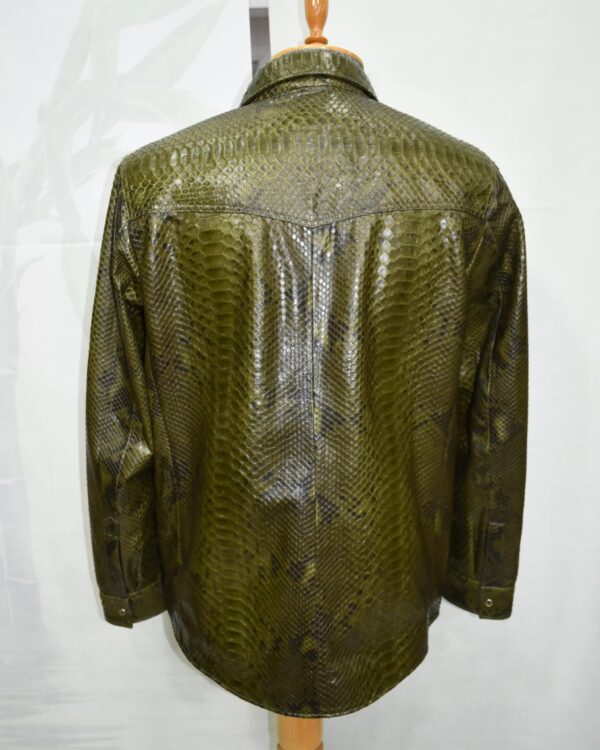 Olive Green Genuine Python Skin Shirt Jacket | Men's Exotic Leather Shacket