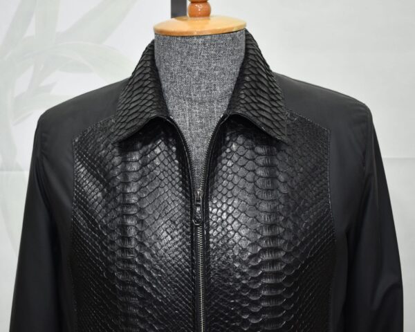 Black Men's Bomber Jacket | Genuine Python Skin Panel | Luxury Outerwear