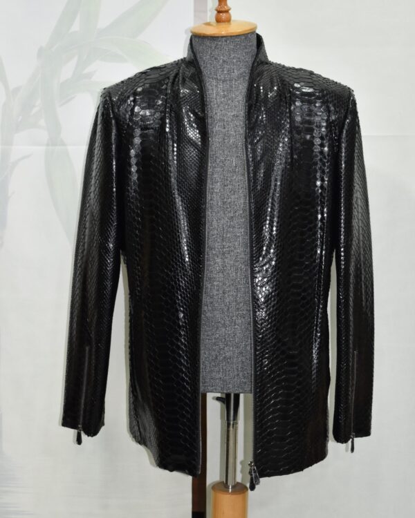 Exotic Black Python Skin Jacket | Men's Luxury Leather Coat | Handmade Genuine Snake Skin Outerwear