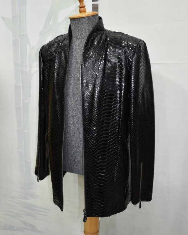 Exotic Black Python Skin Jacket | Men's Luxury Leather Coat | Handmade Genuine Snake Skin Outerwear