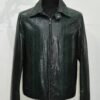 Emerald Green Python Skin Convertible Jacket - Luxury Shirt Stand Collar Exotic Snake Coat