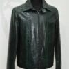 Emerald Green Python Skin Convertible Jacket - Luxury Shirt Stand Collar Exotic Snake Coat