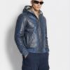 Blue Green Python Bomber Jacket - Rex Rabbit Fur Lined Hooded Exotic Leather Luxury Coat