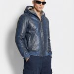 Blue Green Python Hooded Bomber Jacket