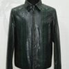 Emerald Green Python Skin Convertible Jacket - Luxury Shirt Stand Collar Exotic Snake Coat