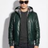 Blue Green Python Bomber Jacket - Rex Rabbit Fur Lined Hooded Exotic Leather Luxury Coat