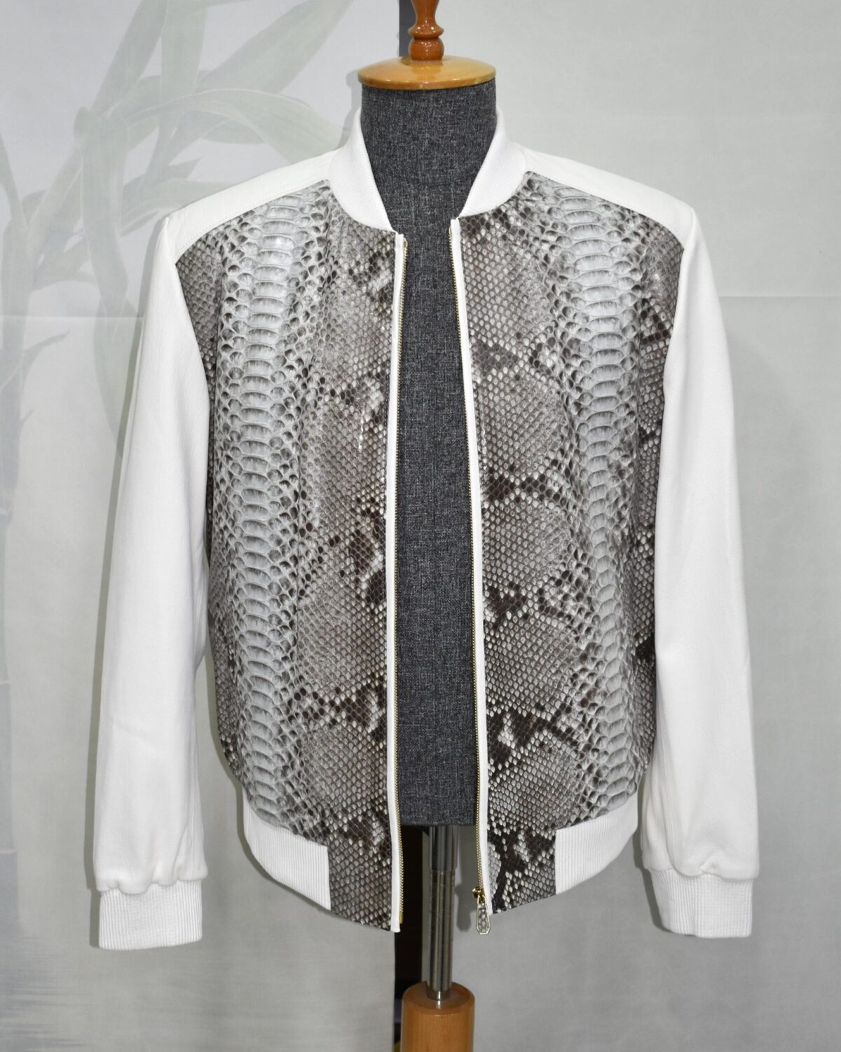 Luxury Genuine Python Skin Lambskin Leather Bomber Jacket – Handmade Designer Outerwear
