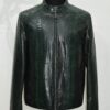 Emerald Green Python Skin Convertible Jacket - Luxury Shirt Stand Collar Exotic Snake Coat