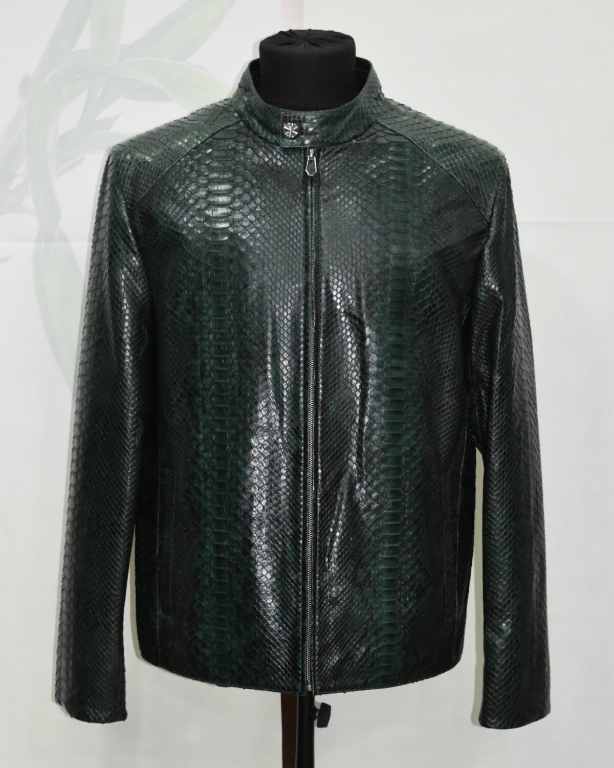 Emerald Green Python Skin Convertible Jacket - Luxury Shirt Stand Collar Exotic Snake Coat