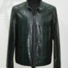 Emerald Green Python Skin Convertible Jacket - Luxury Shirt Stand Collar Exotic Snake Coat