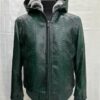 Blue Green Python Bomber Jacket - Rex Rabbit Fur Lined Hooded Exotic Leather Luxury Coat