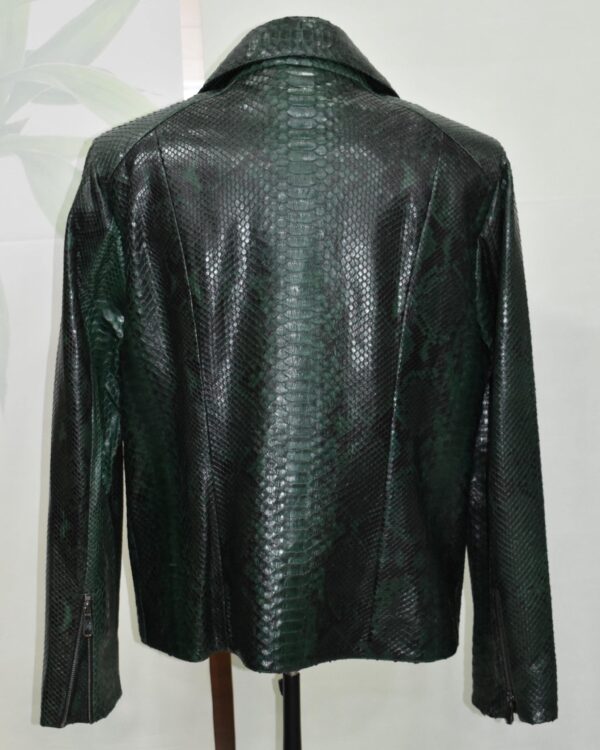 Emerald Green Python Skin Convertible Jacket - Luxury Shirt Stand Collar Exotic Snake Coat