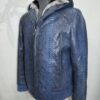 Blue Green Python Bomber Jacket - Rex Rabbit Fur Lined Hooded Exotic Leather Luxury Coat