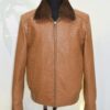 Cognac Ostrich Leather Bomber Jacket - Removable Mink Fur Collar