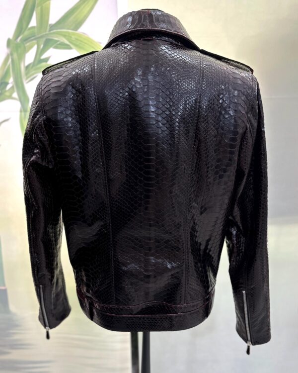 Deep Red Black Python Leather Biker Jacket - Exotic Snake Skin Motorcycle Coat