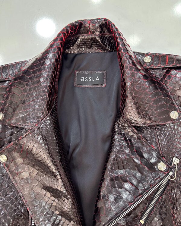 Deep Red Black Python Leather Biker Jacket - Exotic Snake Skin Motorcycle Coat