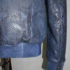 Blue Green Python Bomber Jacket - Rex Rabbit Fur Lined Hooded Exotic Leather Luxury Coat