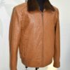 Cognac Ostrich Leather Bomber Jacket - Removable Mink Fur Collar