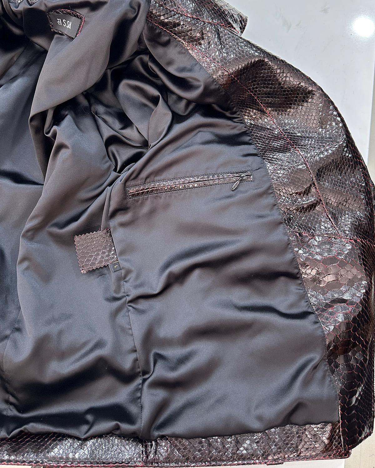 Deep Red Black Python Leather Biker Jacket - Exotic Snake Skin Motorcycle Coat