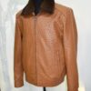 Cognac Ostrich Leather Bomber Jacket - Removable Mink Fur Collar