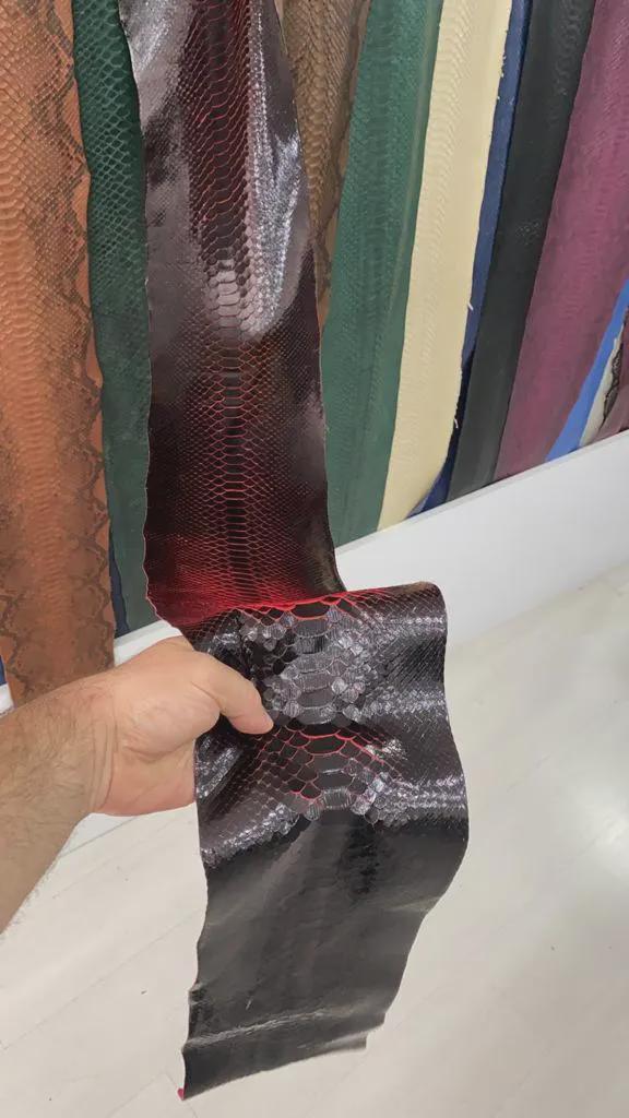 Deep Red Black Python Leather Biker Jacket - Exotic Snake Skin Motorcycle Coat