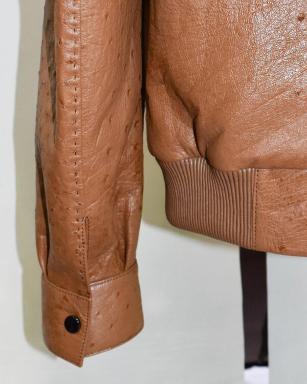 Cognac Ostrich Leather Bomber Jacket - Removable Mink Fur Collar