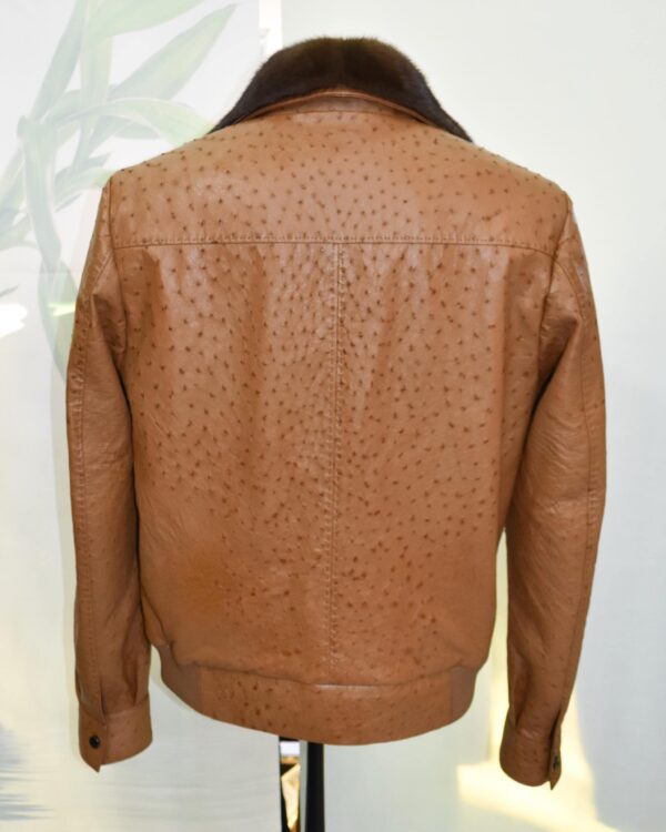 Cognac Ostrich Leather Bomber Jacket - Removable Mink Fur Collar
