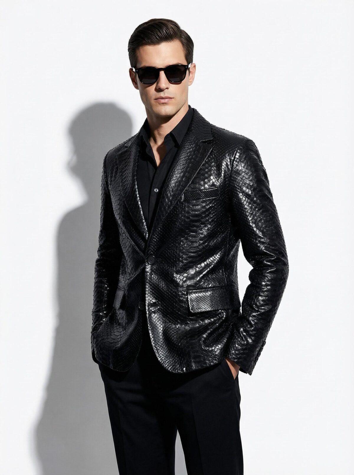 Genuine Black Python Skin Blazer - Exotic Men's Suit Jacket - Luxury Snake Coat