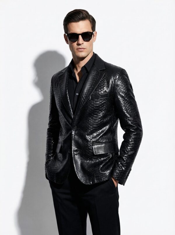 Genuine Black Python Skin Blazer - Exotic Men's Suit Jacket - Luxury Snake Coat