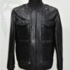 Black Genuine Python Skin Utility Bomber Jacket - Luxury Cargo Style Snake Leather Coat