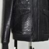 Black Genuine Python Skin Utility Bomber Jacket - Luxury Cargo Style Snake Leather Coat