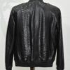 Black Genuine Python Skin Utility Bomber Jacket - Luxury Cargo Style Snake Leather Coat