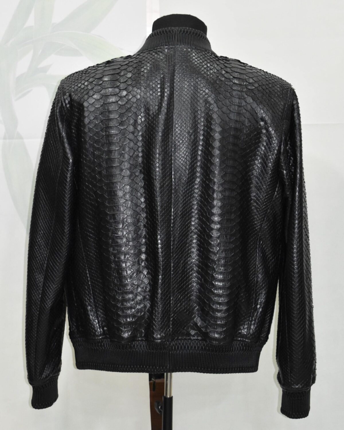 Black Genuine Python Skin Utility Bomber Jacket - Luxury Cargo Style Snake Leather Coat