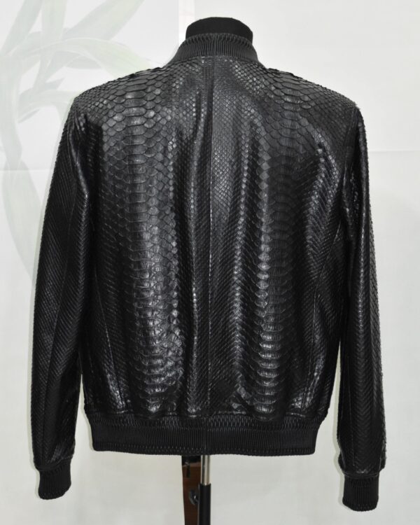 Black Genuine Python Skin Utility Bomber Jacket - Luxury Cargo Style Snake Leather Coat